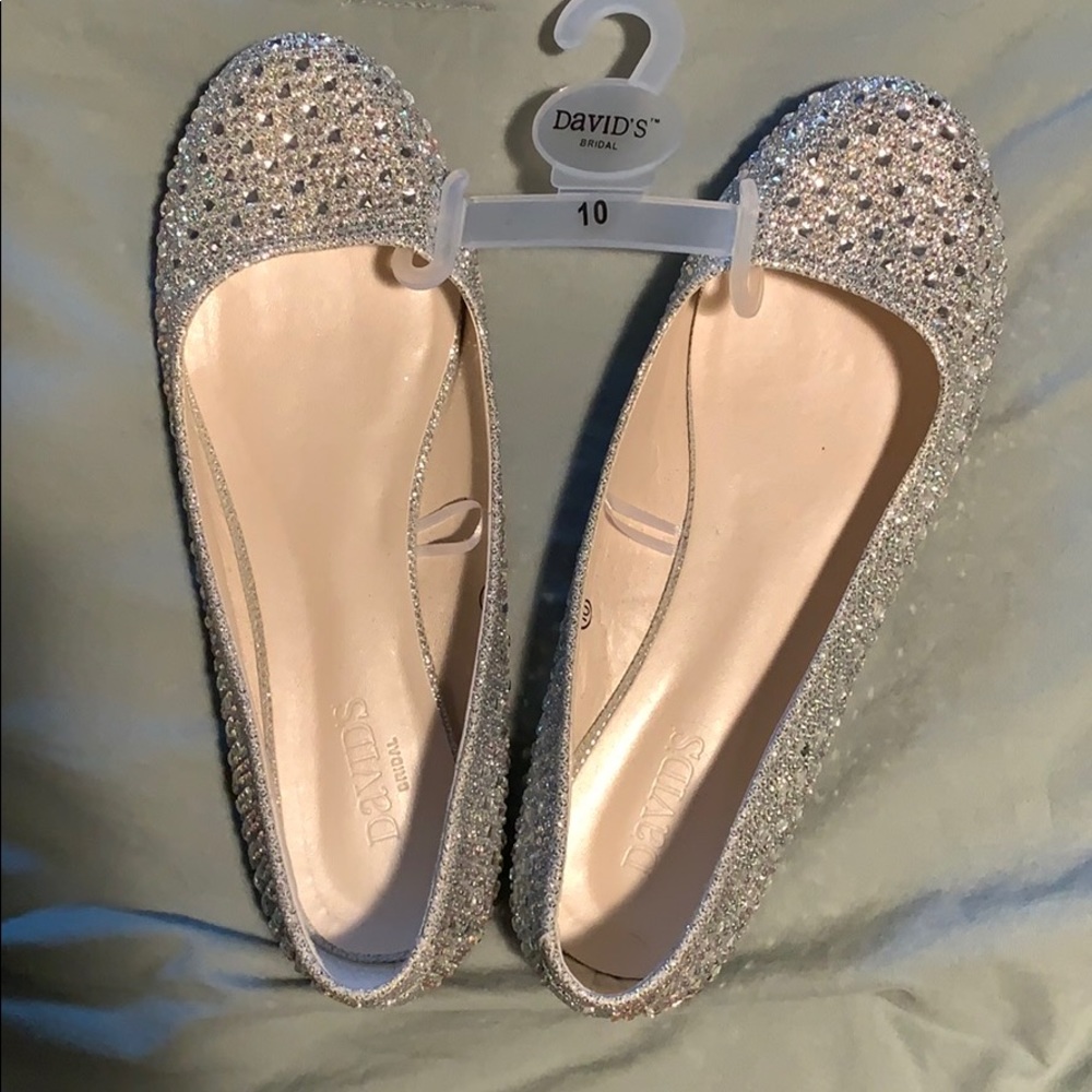 David’s Bridal silver flats